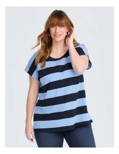 Cotton Block Stripe T-shirt in Regatta Blue