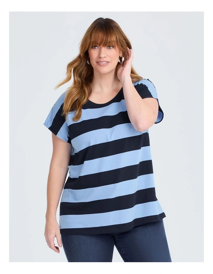 Cotton Block Stripe T-shirt in Regatta Blue image 1