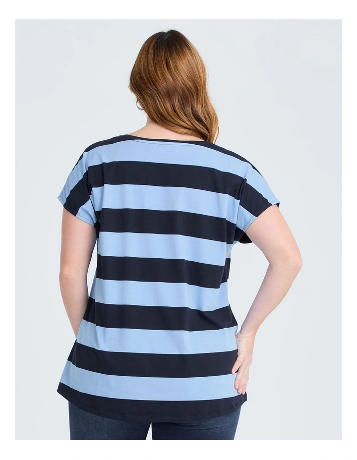 Cotton Block Stripe T-shirt in Regatta Blue image 2