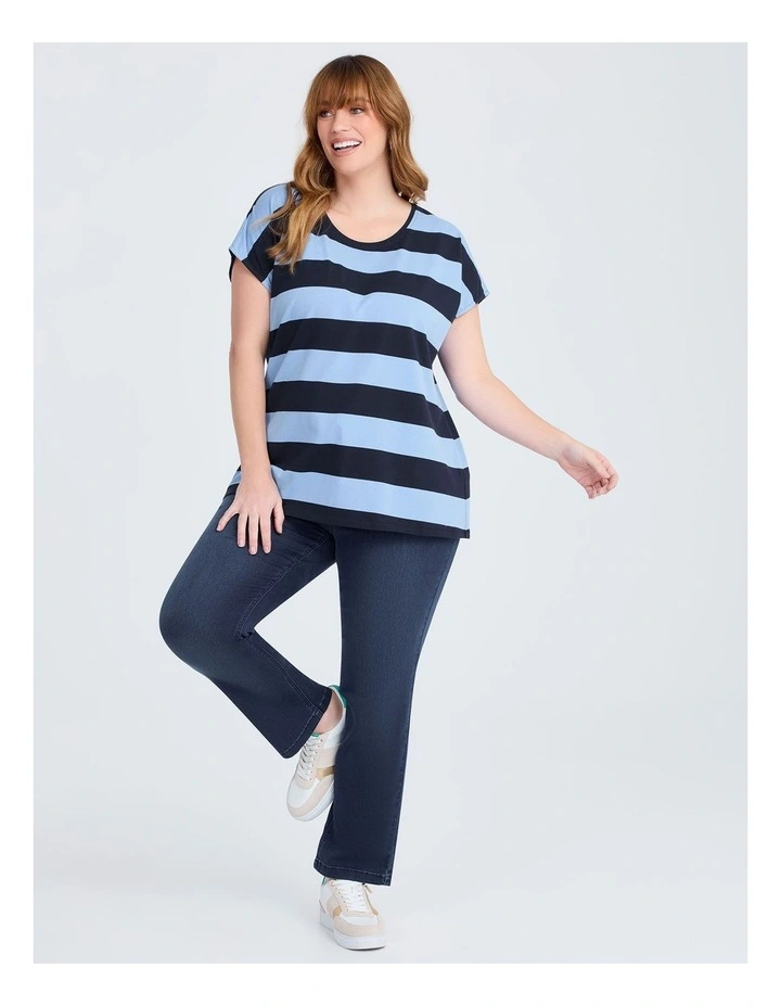 Cotton Block Stripe T-shirt in Regatta Blue image 3