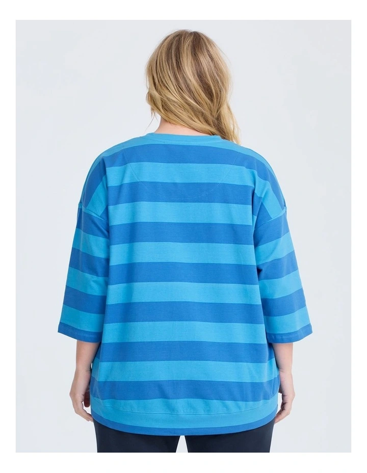 Cotton Tonal Stripe Sweatshirt Ocean Blue/mid Blue image 2
