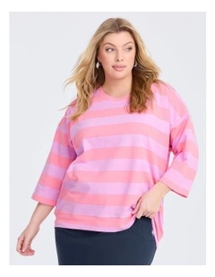 Cotton Tonal Stripe Sweatshirt Washed Camellia/pink