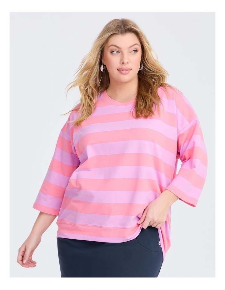 Cotton Tonal Stripe Sweatshirt Washed Camellia/pink image 1
