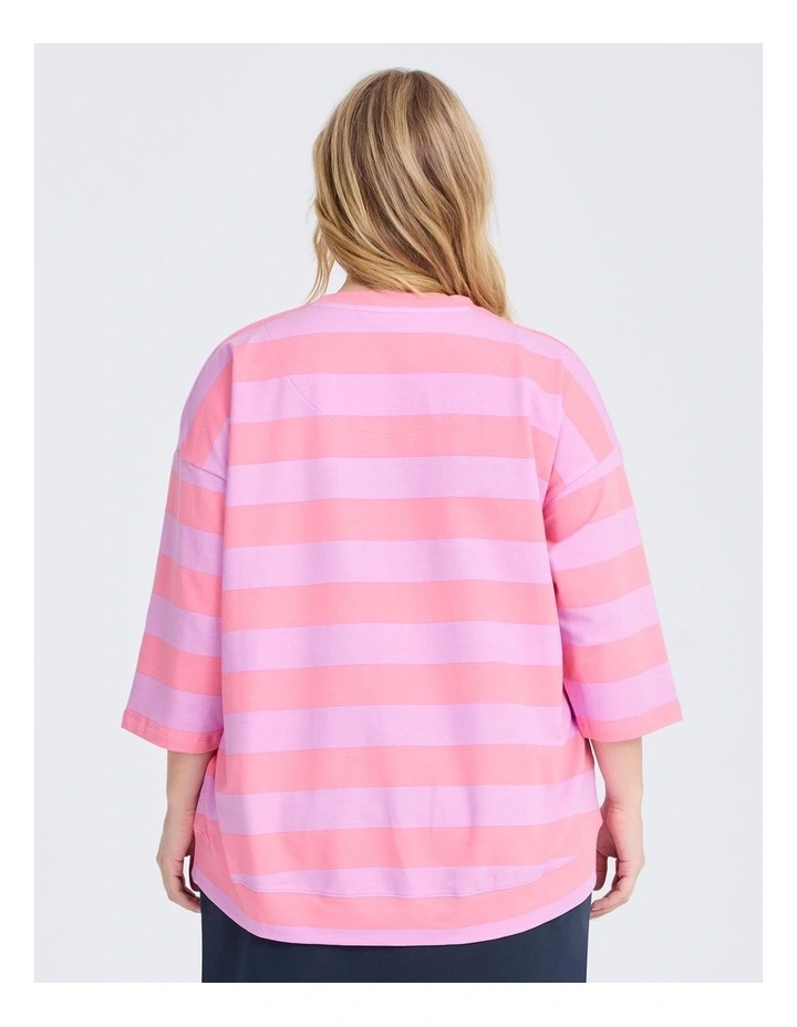 Cotton Tonal Stripe Sweatshirt Washed Camellia/pink image 2