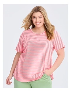 Australian Cotton Stripe T-shirt Camellia/white