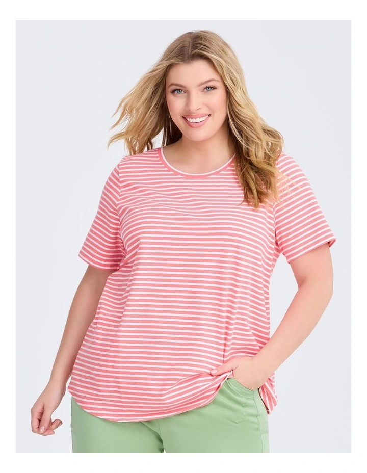 Australian Cotton Stripe T-shirt Camellia/white image 1