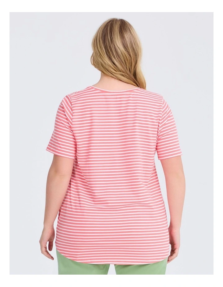 Australian Cotton Stripe T-shirt Camellia/white image 2