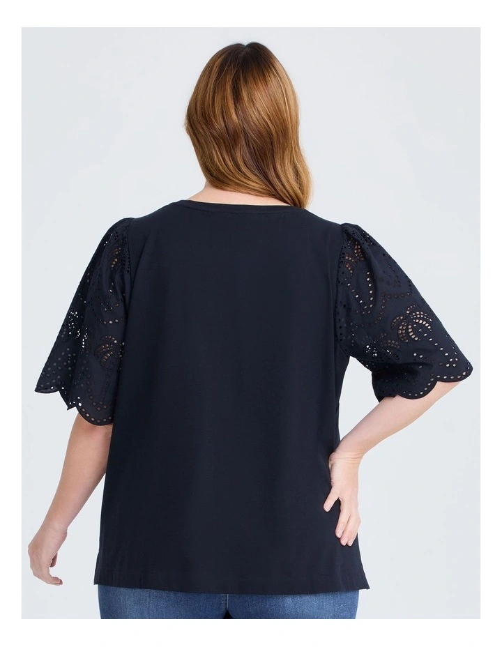 Cotton Broderie Palm T-shirt in Navy image 2