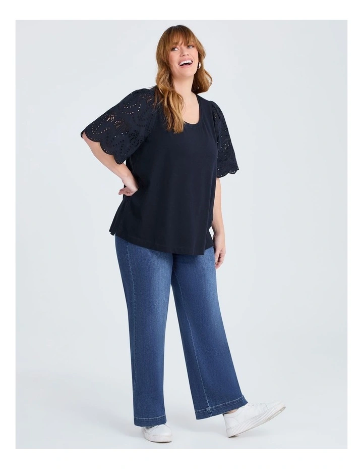Cotton Broderie Palm T-shirt in Navy image 4