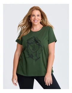Cotton Face Embroidery T-shirt Dark Ivy