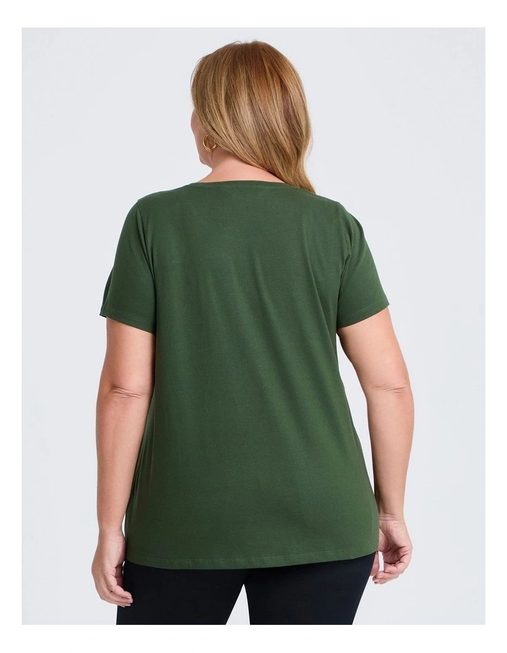 Cotton Face Embroidery T-shirt Dark Ivy image 2