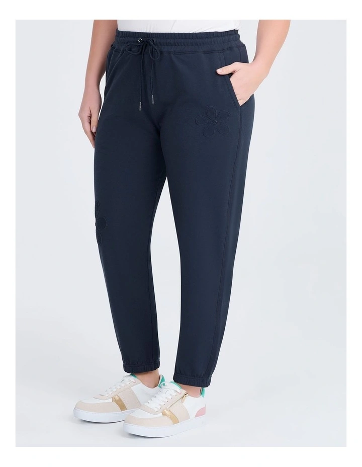Cotton Flower Applique Trackpant Blue Indigo image 1