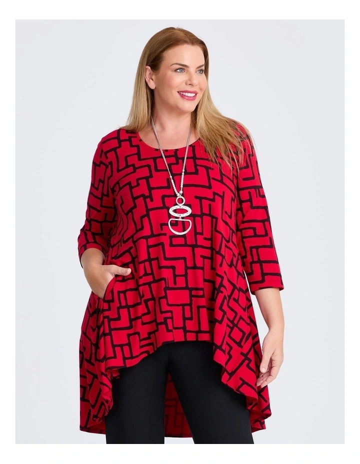 Swing Longline Natural Tunic Red Print image 1