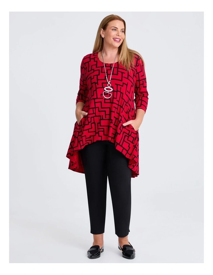 Swing Longline Natural Tunic Red Print image 3