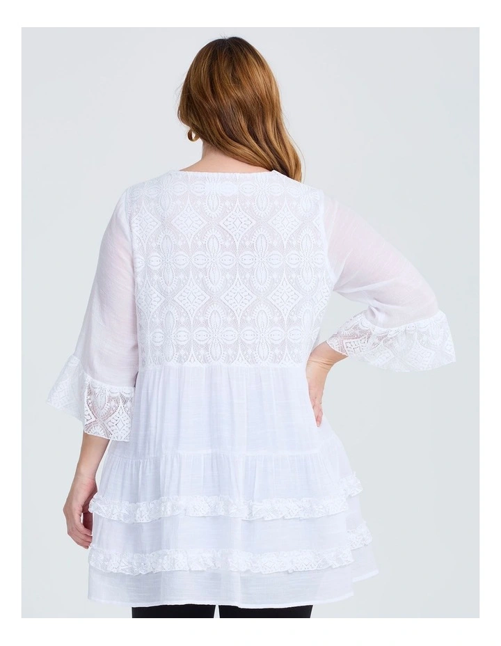 Lace Trim Tiered V-neck Tunic White image 2