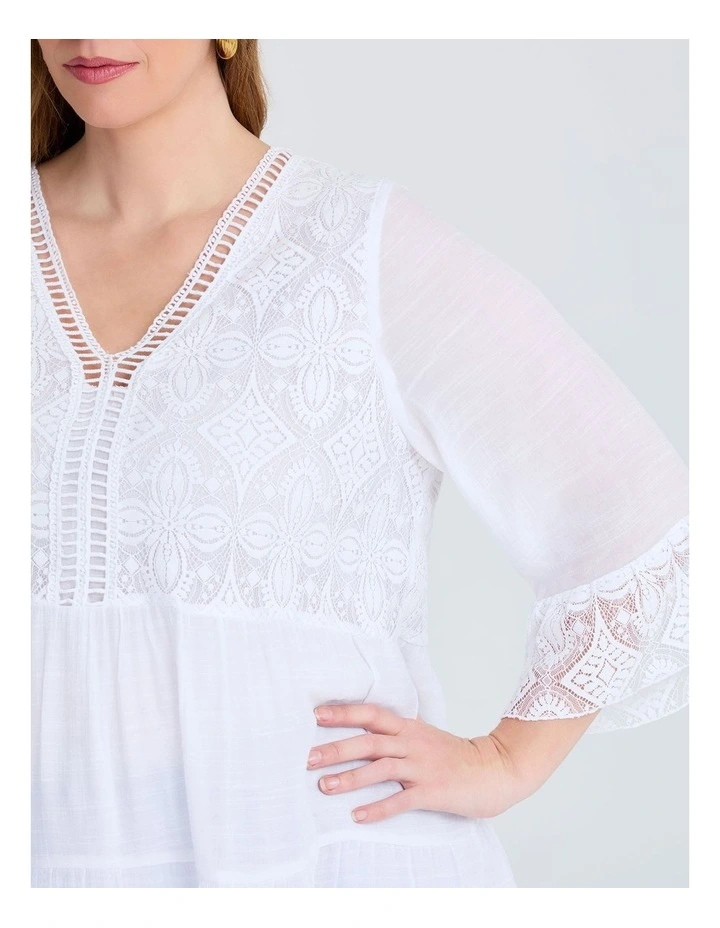 Lace Trim Tiered V-neck Tunic White image 3