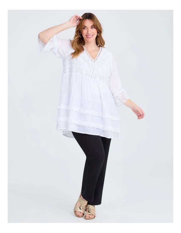 Lace Trim Tiered V-neck Tunic White image 4