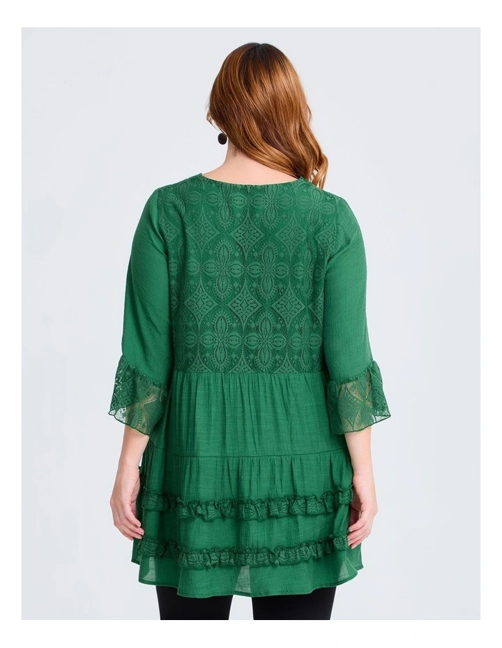 Lace Trim Tiered V-neck Tunic Amazon Green image 2