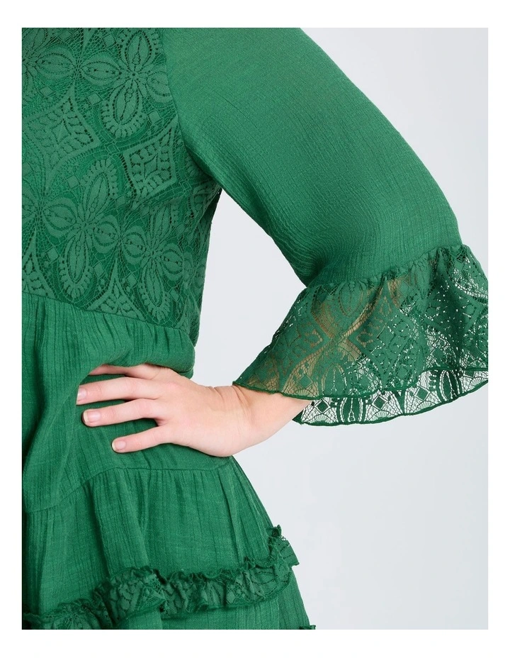 Lace Trim Tiered V-neck Tunic Amazon Green image 3