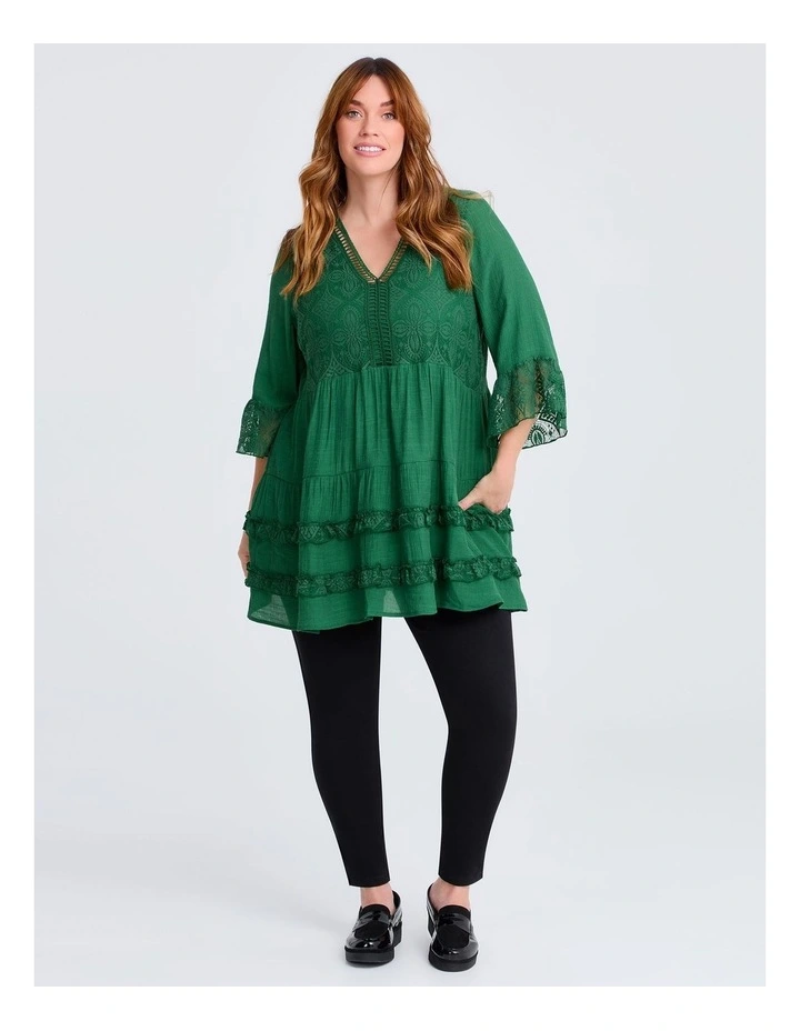 Lace Trim Tiered V-neck Tunic Amazon Green image 4