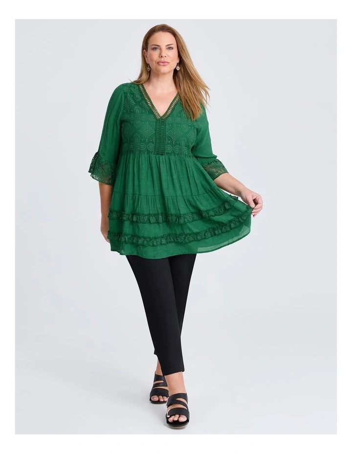 Lace Trim Tiered V-neck Tunic Amazon Green image 5