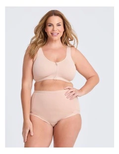 Cotton Front Opening Zip Bra in Almond