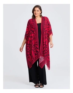 Abstract Cape Kimono in Red/Black
