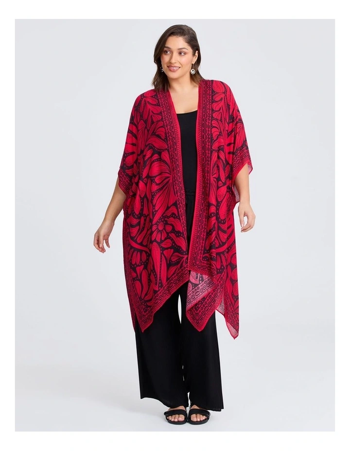 Abstract Cape Kimono in Red/Black image 1