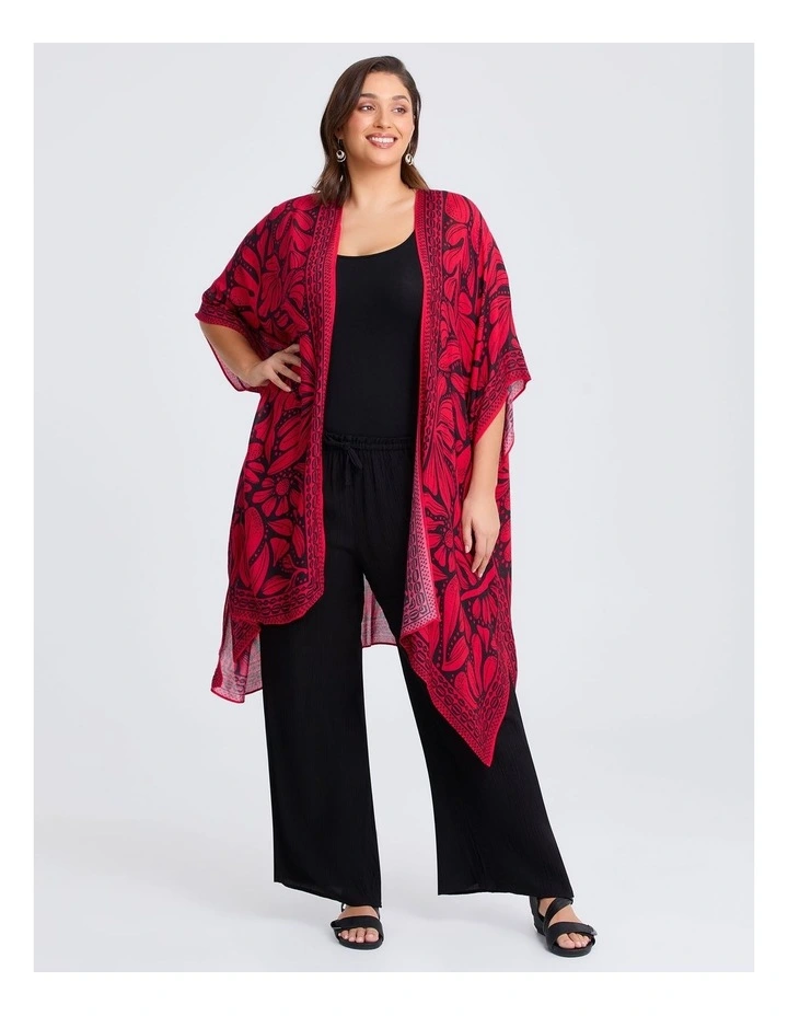 Abstract Cape Kimono in Red/Black image 4