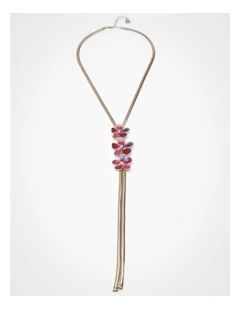 Enamel Flower Lariat Necklace in Multi