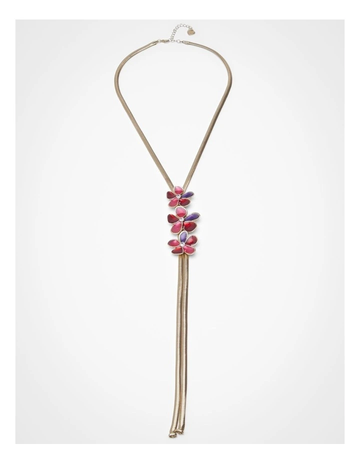 Enamel Flower Lariat Necklace in Multi image 1