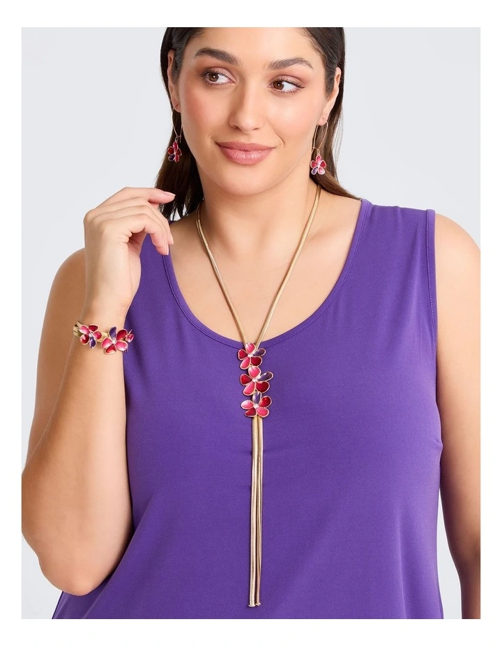 Enamel Flower Lariat Necklace in Multi image 2