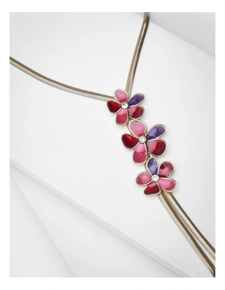 Enamel Flower Lariat Necklace in Multi image 3