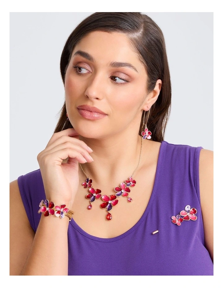 Enamel Flower Statement Necklace in Multi image 2