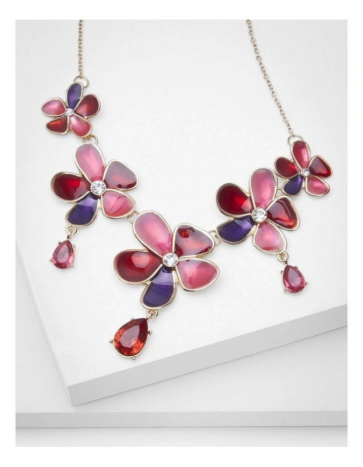 Enamel Flower Statement Necklace in Multi image 3