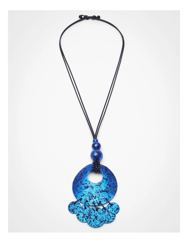 Metallic Foil Disc Necklace in Cobalt image 1