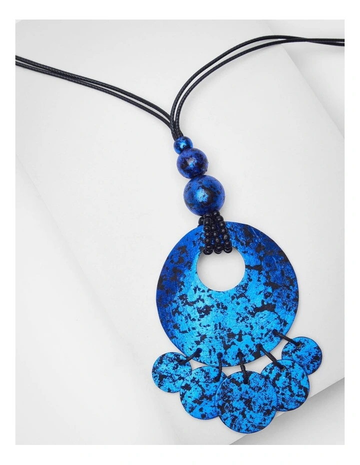 Metallic Foil Disc Necklace in Cobalt image 3
