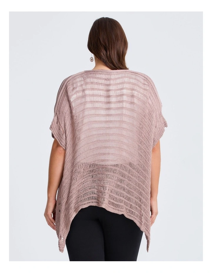 Open Knit Twist Front Poncho in Natural image 2