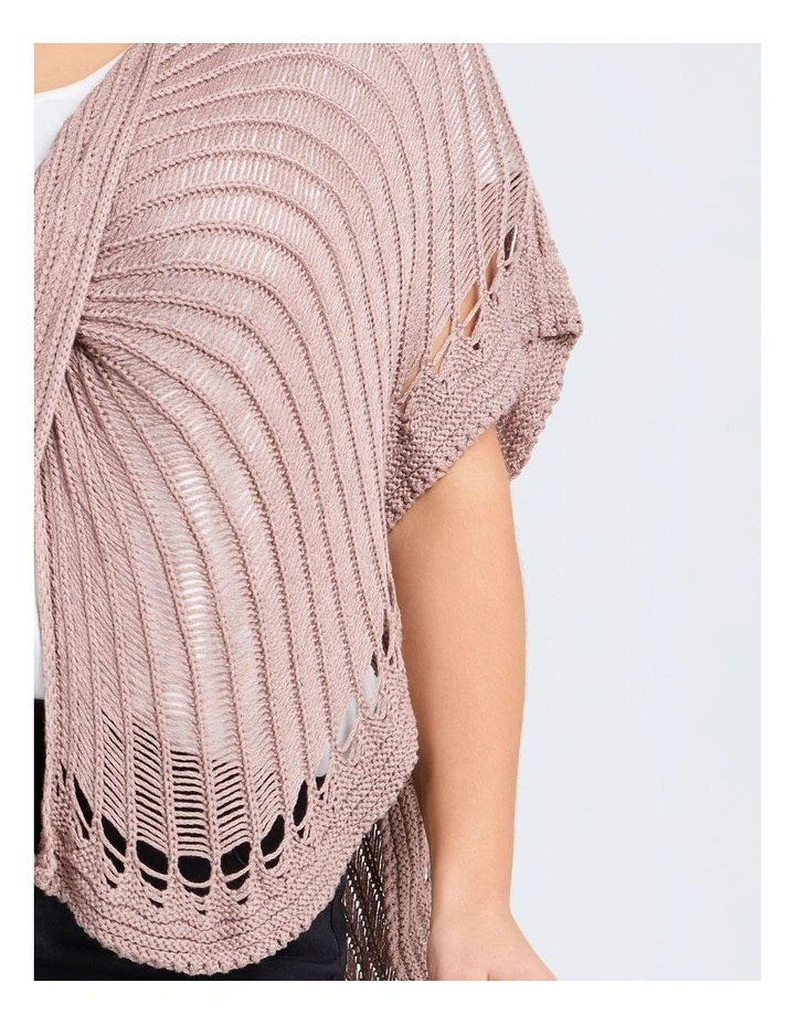 Open Knit Twist Front Poncho in Natural image 3
