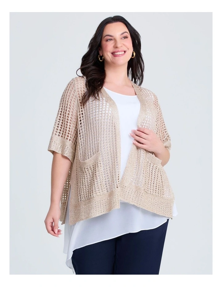 Sparkle Open Knit Short Cardigan Champagne image 1