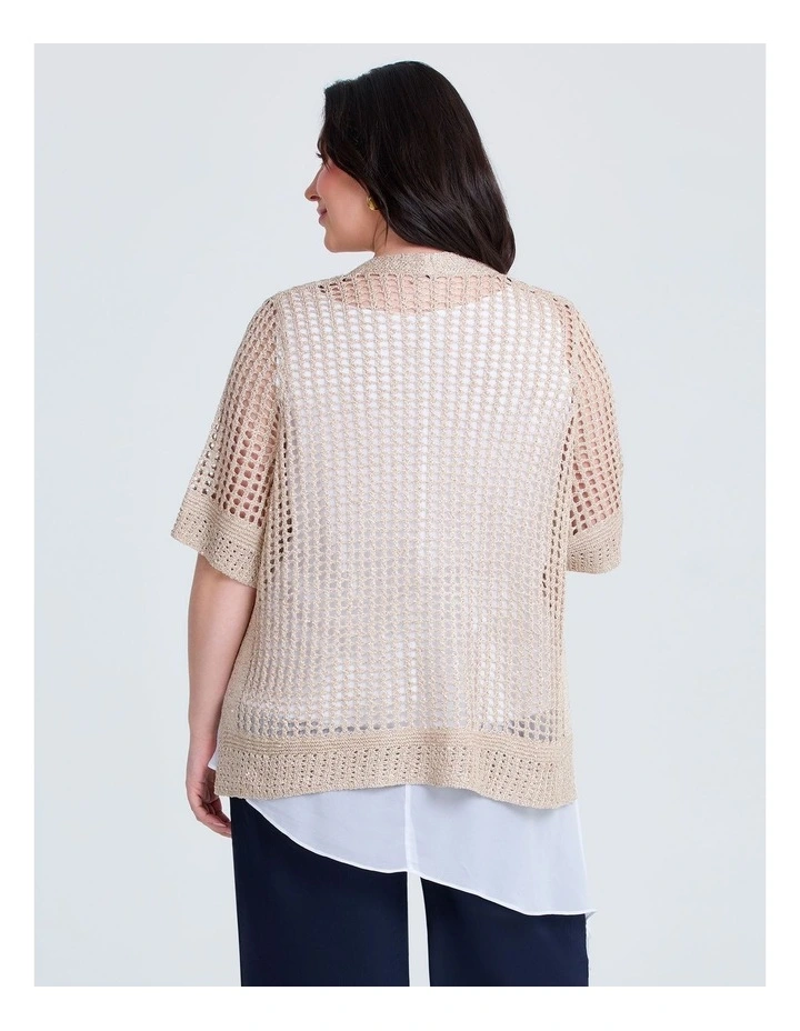 Sparkle Open Knit Short Cardigan Champagne image 2