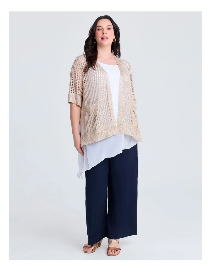 Sparkle Open Knit Short Cardigan Champagne image 3