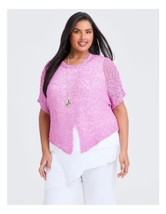 Cotton Boucle Sparkle Knit Over Top Bubblegum