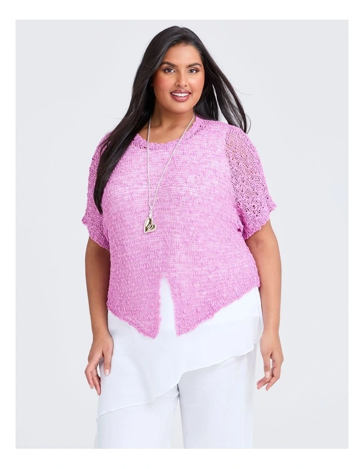 Cotton Boucle Sparkle Knit Over Top Bubblegum image 1