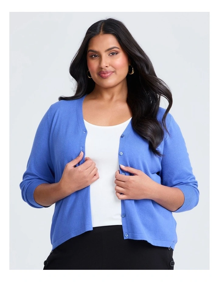 Ivy V-neck Natural Knit Cardigan in Bay Blue image 3