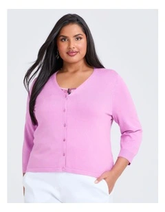 Ivy V-neck Natural Knit Cardigan in Bubblegum Pink