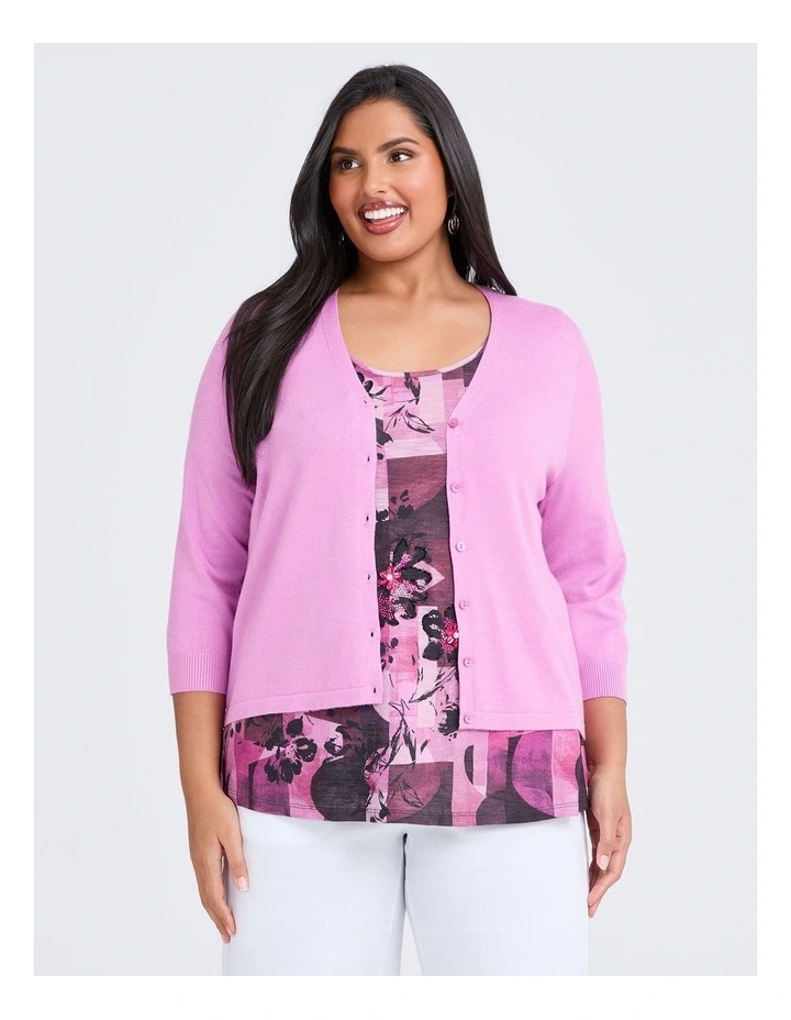 Ivy V-neck Natural Knit Cardigan in Bubblegum Pink image 3