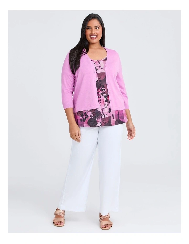 Ivy V-neck Natural Knit Cardigan in Bubblegum Pink image 4