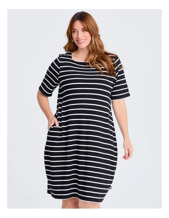 Natural Stripe Ana Dress in Black/white Stripe image 3