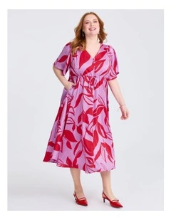 Serenade Event Midi Dress in Red/lilac